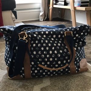 Large Leather/Cloth, Polka Dot Travel Bag
